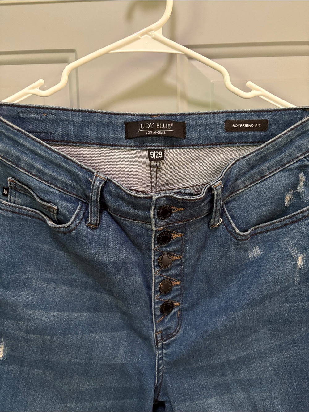 Judy Blue Light-Medium Blue Boyfriend Jeans with Button Fly